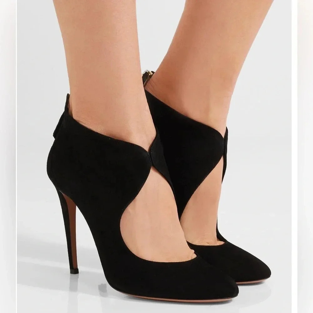 AQUAZZURA Ella cutout suede pumps